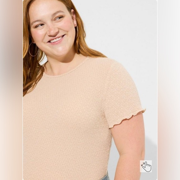 Torrid Textured Crepe Short Sleeve Jersey Crew Neck Tee Shirt Beige Plus 2 2X - Picture 3 of 14